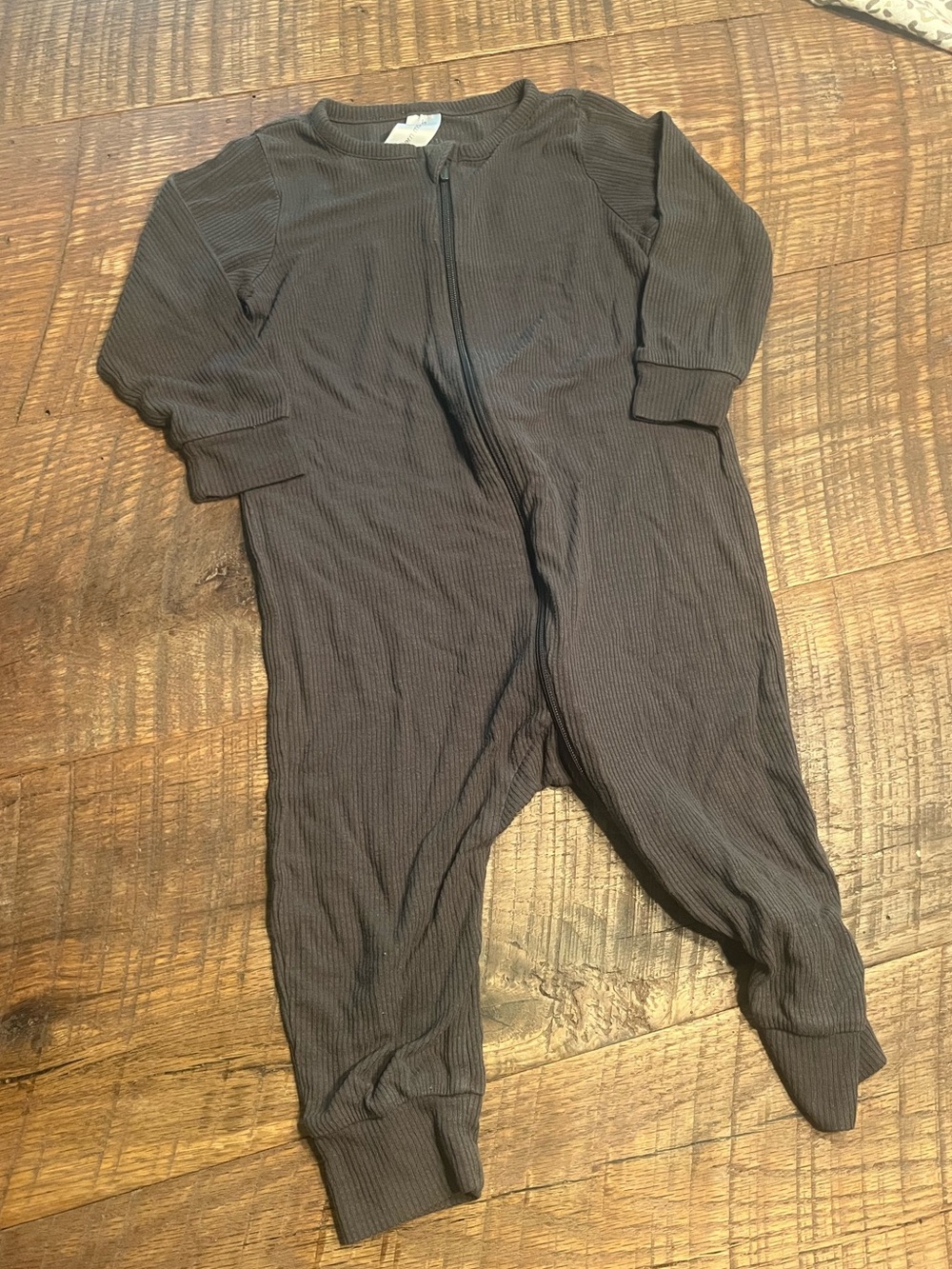 Neutral Brown Bamboo Ribbed Baby One-Piece Zip Romper